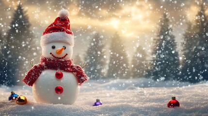 Obraz premium Christmas background with snowman and trees