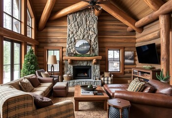 Rugged Mountain Retreat Earthy tones wood textures and cozy elem