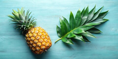 Half of a juicy pineapple with leaves