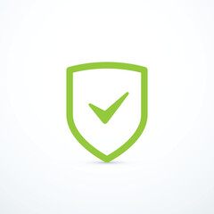 Green shield check mark icon. Vector illustration