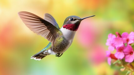 Obraz premium hummingbird flying in a natural tropical flower habitat