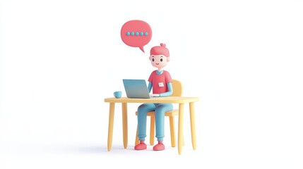Fototapeta premium 3D illustration of young man with red hair using laptop