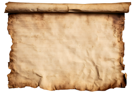 Worn old parchment isolated on transparent background