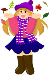 Fototapeta premium Happy autumn girl enjoying falling leaves