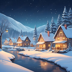 winter landscape with houses