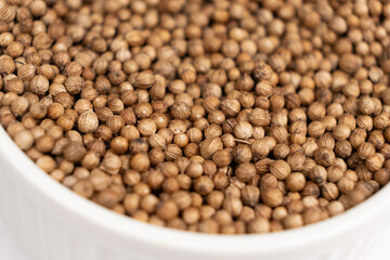 Coriander grains in a plate