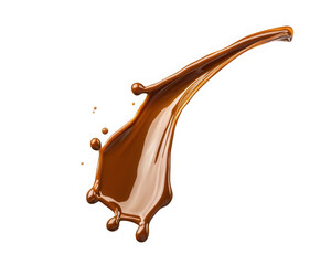 Close-up image of a chocolate splash suspended in mid-air, capturing the rich texture and smooth, flowing motion of liquid chocolate.