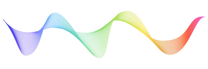 Abstract color wave line vector illustration isolated on transparent background. Rainbow flowing wavy curve. Dynamic colorful curved line. Modern graphic digital technology design element.