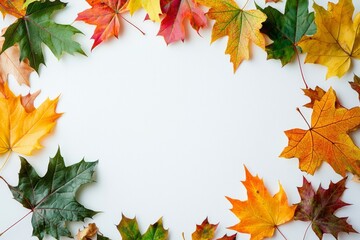Autumn Maple Leaves Flat Lay White Background created with Generative AI