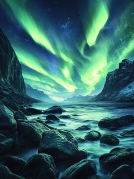 Aurora Borealis over Fjord