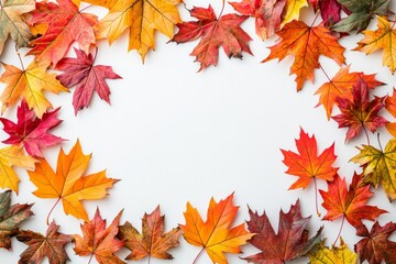 Autumn Maple Leaves Flat Lay White Background created with Generative AI