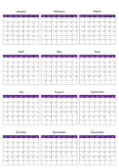 2027 Calendar Template. Vector calendar. Week starts sunday. Calendar template in minimal design