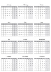 2027 Calendar Template. Vector calendar. Week starts sunday. Calendar template in minimal design
