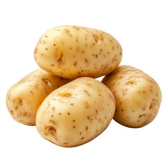Four fresh potatoes are piled together, highlighting their earthy texture and creamy surface against a transparent background, group of potatoes isolated transparent background