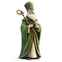 Obraz premium Cartoon Saint Patrick with Shamrock Hat and Staff.