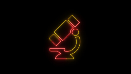 Neon and glowing microscope icon. Laboratory Practice Line Icon on black background. microscope science lab icon.