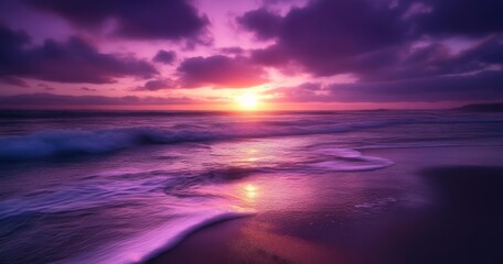 Obraz premium purple sunset over the ocean, a pink sky