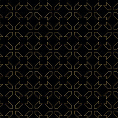 Fototapeta premium Abstract geometric pattern with crosses, stripes, lines. Seamless vector background. Black and gold ornament. Modern reticulated graphic design.