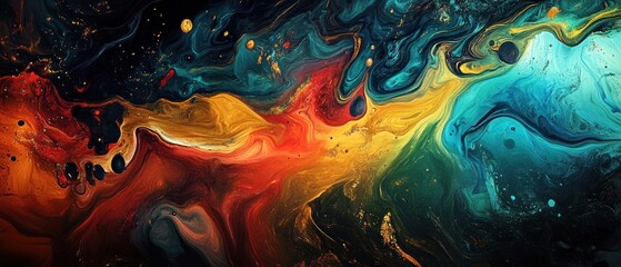 A colorful liquid swirls in a black background