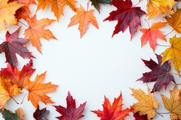 Autumn Maple Leaves Flat Lay White Background created with Generative AI