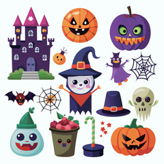 Halloween element collection on white background 
