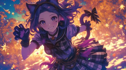 ハロウィンのコスプレをしたアニメ調の美少女