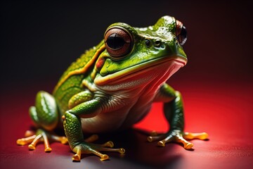 European tree frog, Hyla arborea isolated on solid colour background. ai generative