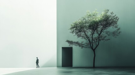 Obraz premium Thoughtful human Embodying Self-Reflection and Self-Awakening, Centered on a Minimalist environment Background, the concept of soul healing, Graphic Resources, Wallpapers, illustration, 