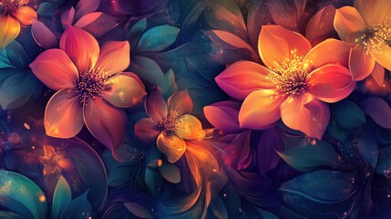 Obraz premium Vector abstract background adorned with beautiful, colorful flowers, creating a stunning visual with intricate designs