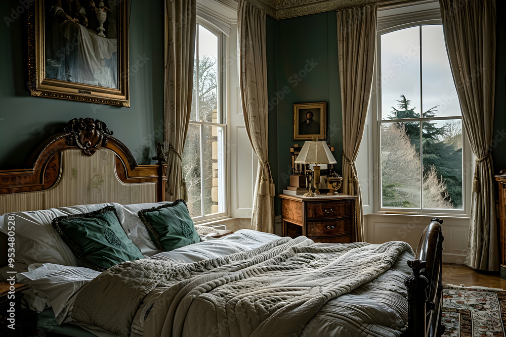 Wall mural bedroom with bed