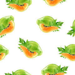 A Beautiful Watercolor Papaya Seamless Pattern Design Perfect for Fresh and Tropical Themes