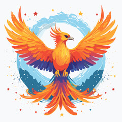 Vector illustration of orange mystic bird with its wings spread