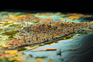 Naklejka premium Technical aerial visual, 3D LiDAR GIS aerial map satellite scan model isolated, showing Istanbul, Turkey. Elevation, topography, render