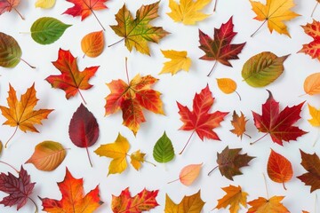 Obraz premium Seamless pattern with colourful autumn oak, maple leaves on white background. Perfect for wallpaper, gift paper, pattern fills, web page background, autumn greeting cards, autumn background