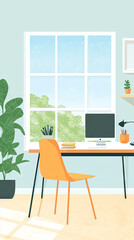 Fototapeta premium A Minimalist Home Office with a View - Perfect for Productivity and Inspiration