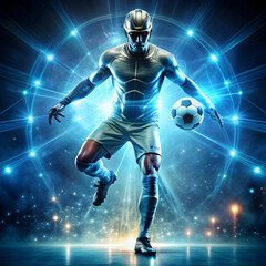 Fototapeta premium futuristic football soccer player with glowing light