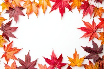 Autumn Maple Leaves Flat Lay White Background created with Generative AI