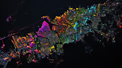 Obraz premium Technical aerial visual, 3D LiDAR GIS aerial map satellite scan model isolated, showing Jakarta, Indonesia. Elevation, topography, render