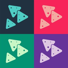 Pop art Nachos icon isolated on color background. Tortilla chips or nachos tortillas. Traditional mexican fast food. Vector
