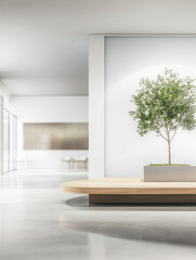 Modern minimalist workplace with natural elements and copyspace