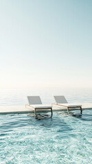 Fototapeta premium Sun-Kissed Tranquility: Two Loungers Await by the Pool's Edge