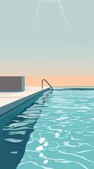 Obraz premium A Serene Pool Beckons, Shimmering Under a Soft Sky, Promising Tranquil Relaxation.