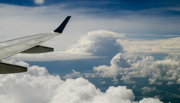 Fototapeta Clouds and sky ,black and white clouds  from airplane window view , see ocean water