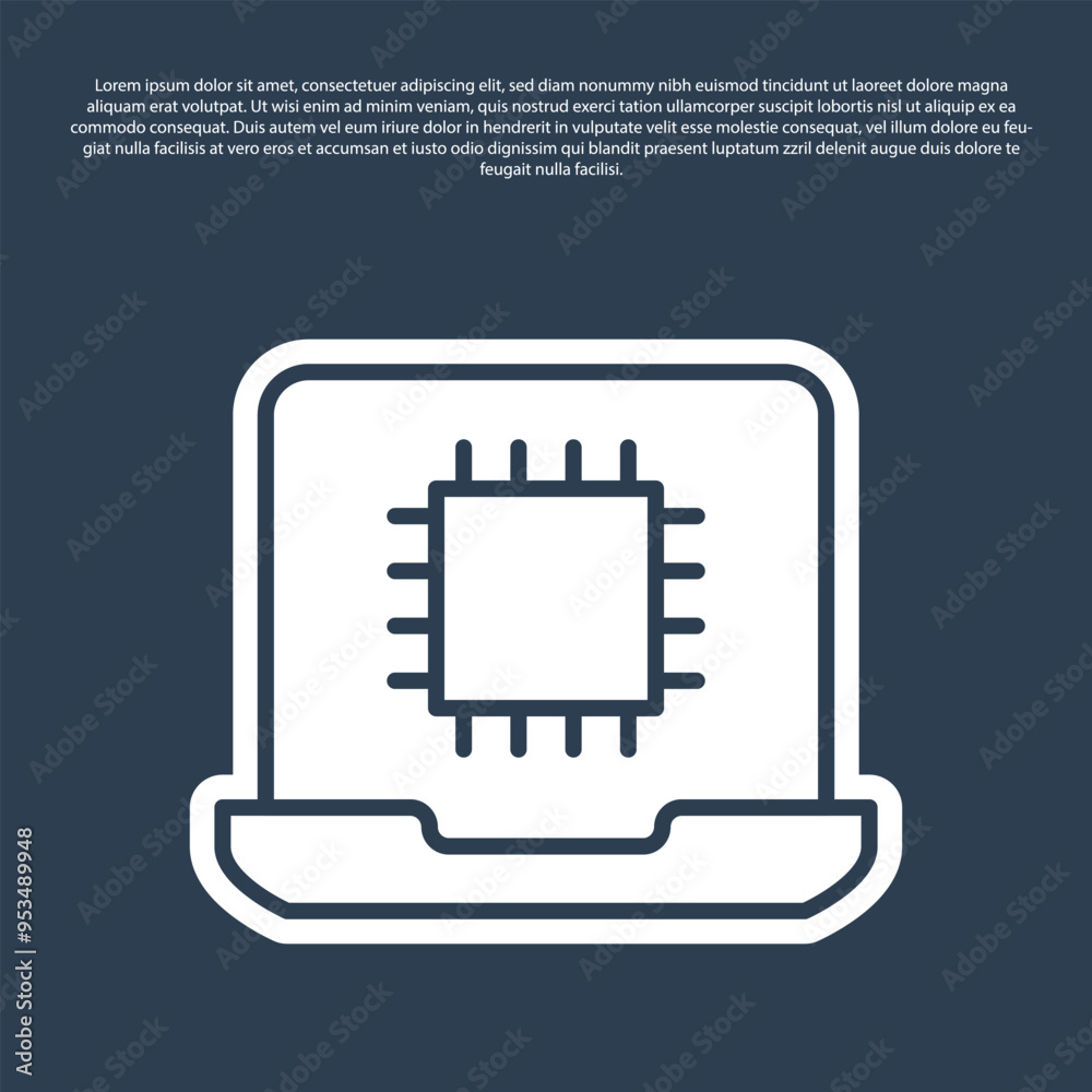 Poster Blue line Computer processor with microcircuits CPU icon isolated on blue background. Chip or cpu with circuit board. Micro processor. Vector