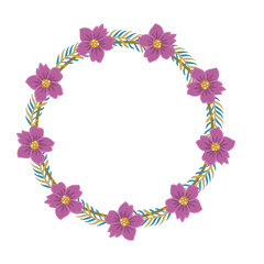 Flower wreath, purple flowers, decorated with two-tone leaves.