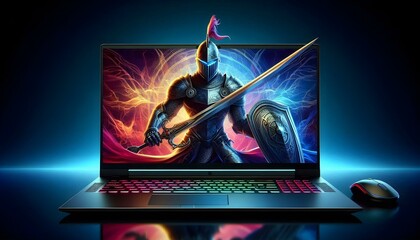 gaming laptop with 3D effects knight wallpaper 