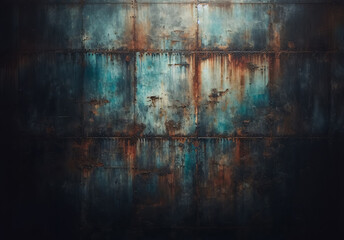 Fototapeta premium Wallpaper, Grunge, rostig, verwittert, Hintergrund oder Textur, Metallwand, blau