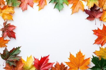 Fototapeta premium Autumn Maple Leaves Flat Lay White Background created with Generative AI