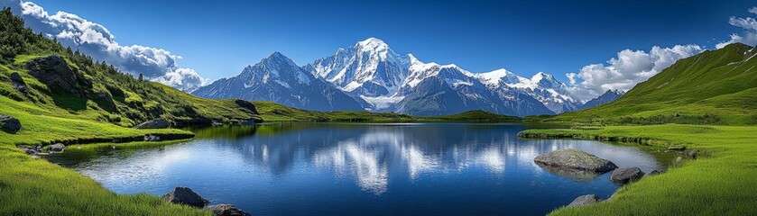 Obraz premium Snow-Capped Mountain Reflection in Alpine Lake