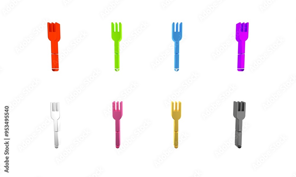 Canvas Prints Colorful Fork icon isolated on white background. Cutlery symbol. Minimalism concept. 3D render illustration